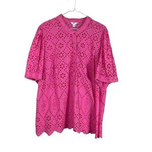 Crown Ivy Eyelet Top 2X Pink Coquette Feminine Coastal Preppy Classic Chic Retro